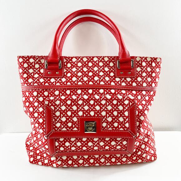 Kate Spade Geo Print Large Tote Bag Purse Red White - Picture 7 of 11